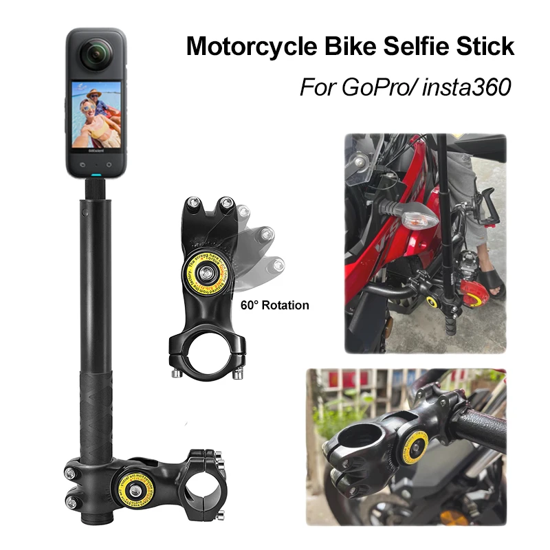 Motorcycle Bike Panoramic Monopod Bicycle Hidden Selfie Stick for GoPro 11 10  9 8 One DJI insta360 x3 Action Camera Accessories