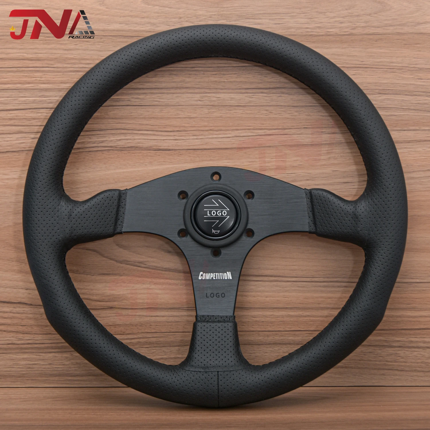 Volante da competizione JDM da 14 pollici Volante in pelle per sport da corsa con piatto profondo