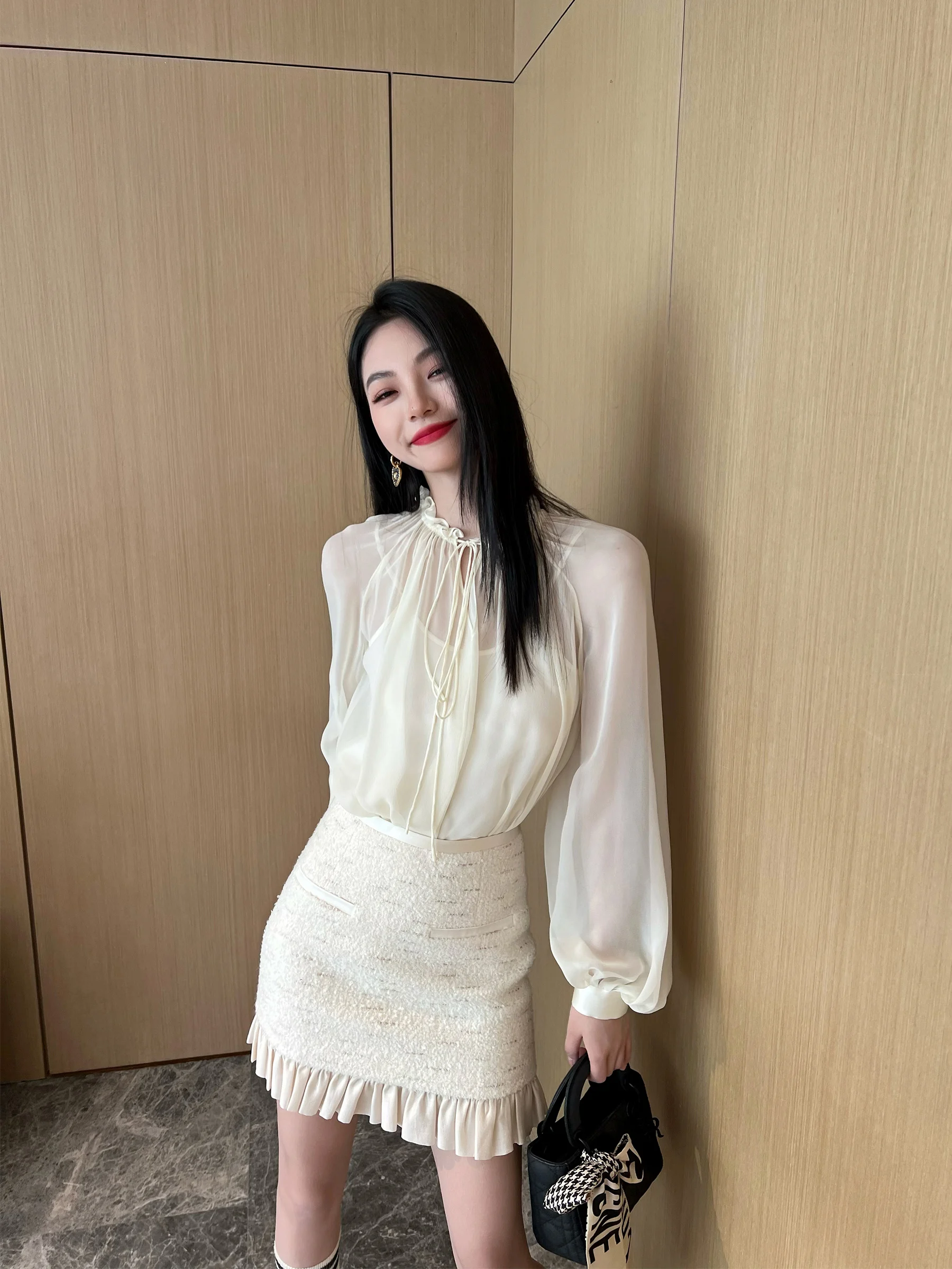 

NancyCavally 6A ade Silk irt Y Sle Lightweight Mysterious Feeling Women's Street Sle Loose Fit Long Sve S...