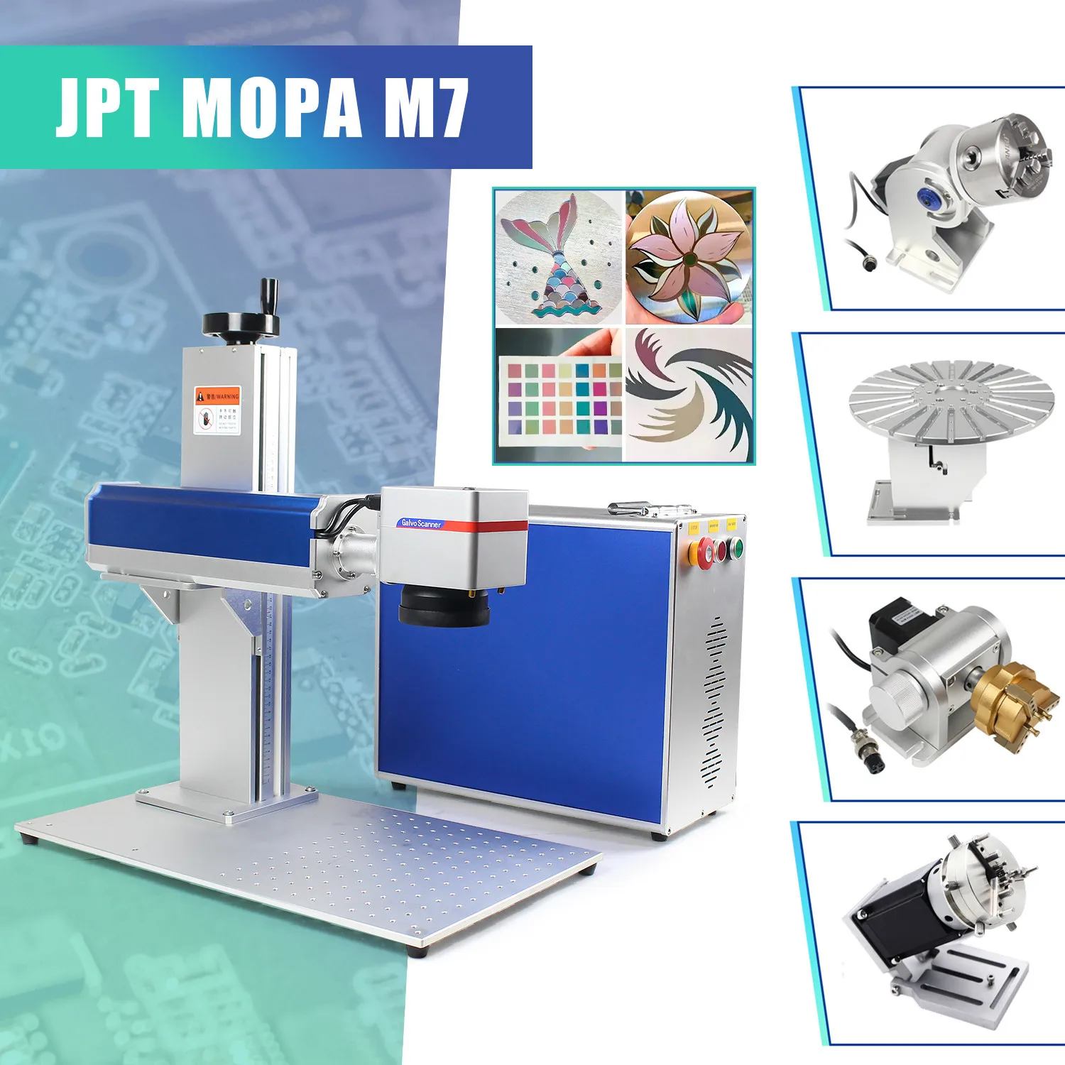 JPT MOPA M7 20W 30W 60W 80W 100W Metal Engraver Fiber Laser Marking Machine for Colorful Print Aluminum Oxide Blackening Rotary