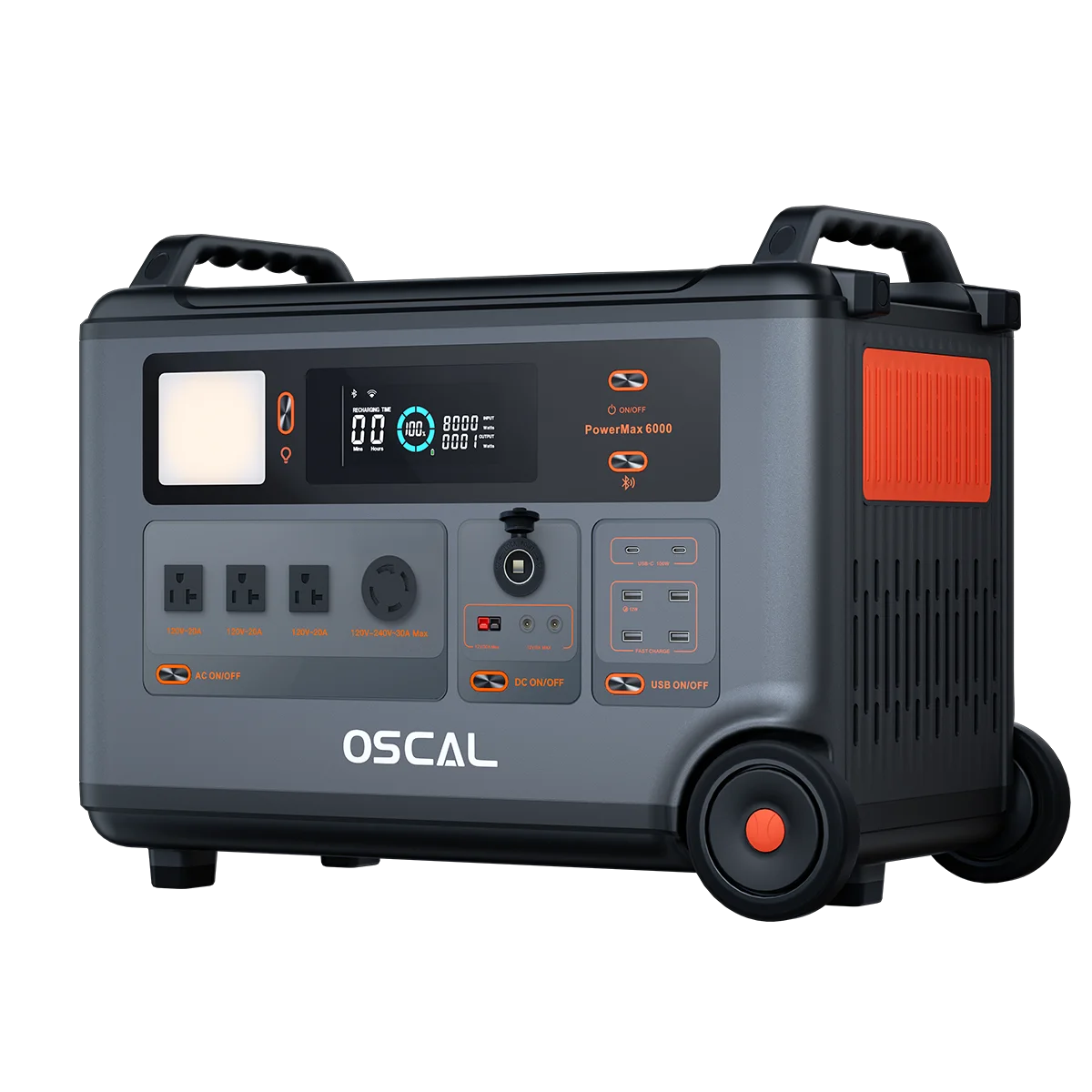 

Солнечный генератор OSCAL PowerMax 6000, портативная электростанция с LFP-аккумулятором 3600 Вт·ч, выход переменного тока 120/240 В, 6000 Вт, быстрая зарядка 2200 Вт/1,96 А·ч