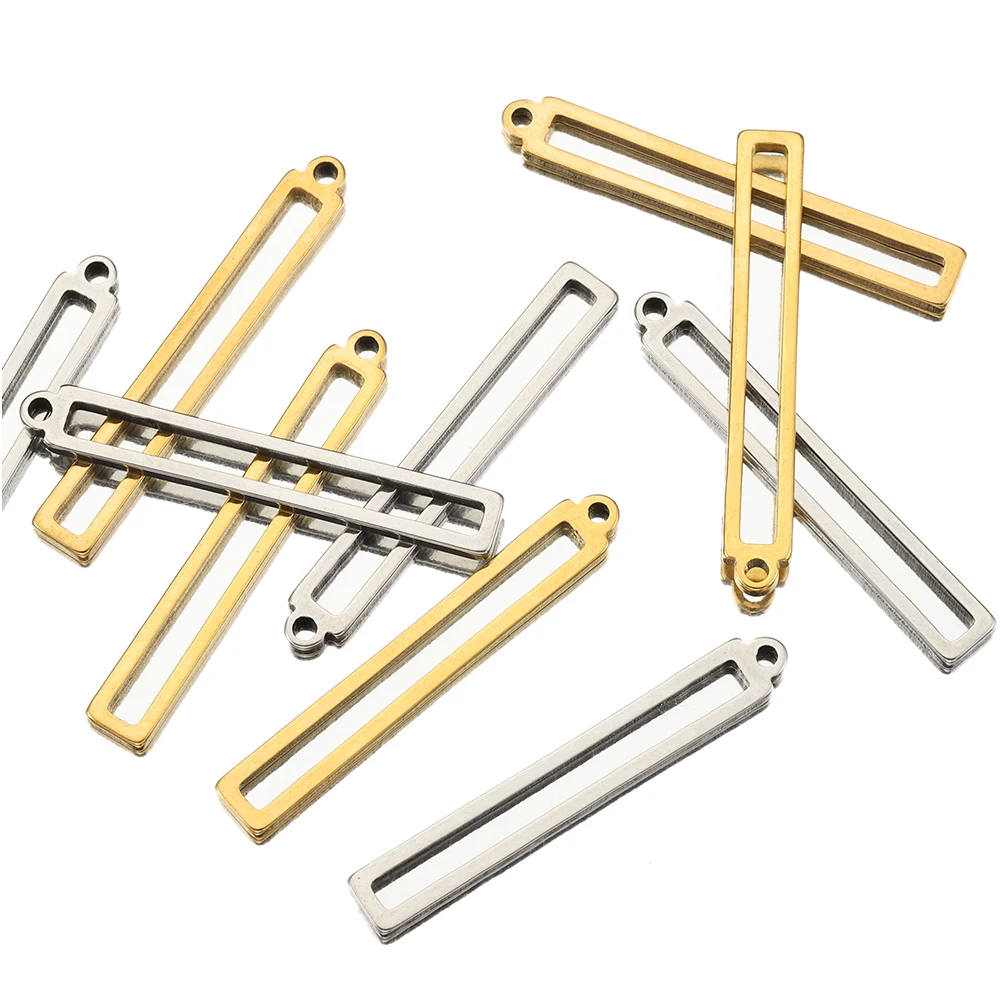 10 sztuk ze stali nierdzewnej długi prostokąt geometryczny pasek Charms 32mm drążą wisiorki dla DIY tworzenia biżuterii naszyjniki kolczyki