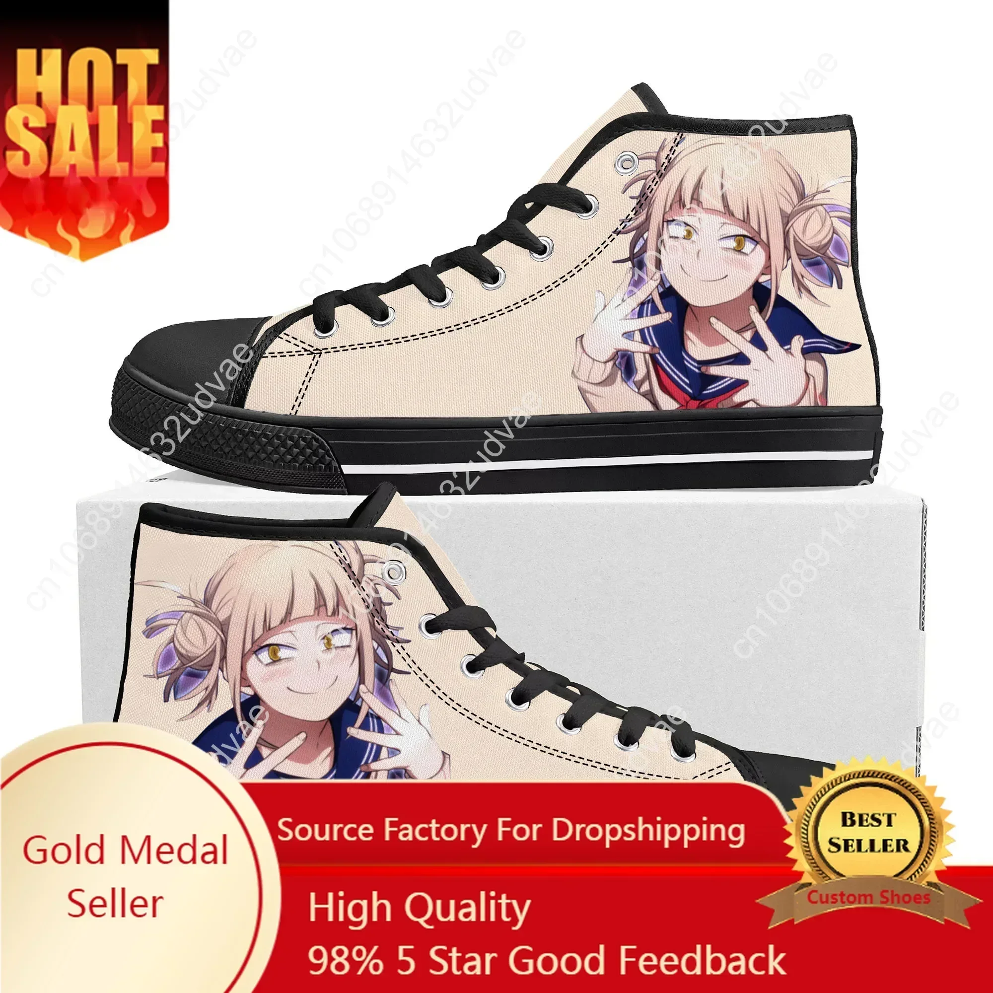 Anime Himiko Toga My Hero Academia High Top Sneakers Mens Womens Teenager High Quality Canvas Sneaker Couple Shoes Custom Shoe