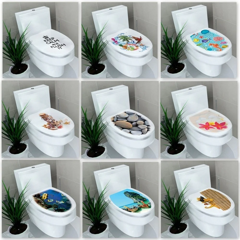 3D Printed View Toilet Stickers Decal Mural Art Decor Toilet Stool Commode Sticker Bathroom Decoration WC Pedestal Pan Cover