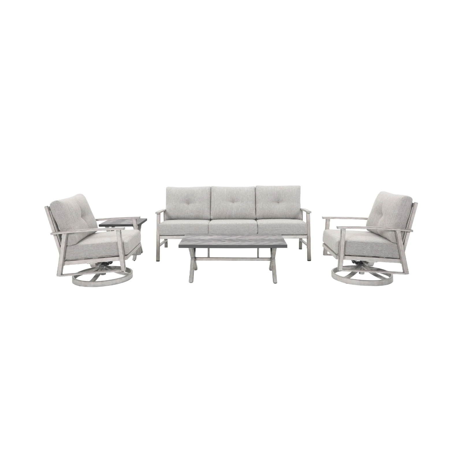 

Seehill 5 Pieces Outdoor Furniture Sets, Aluminum Swivel Patio Furniture Outdoor Set for Deck, Garden, White Oak