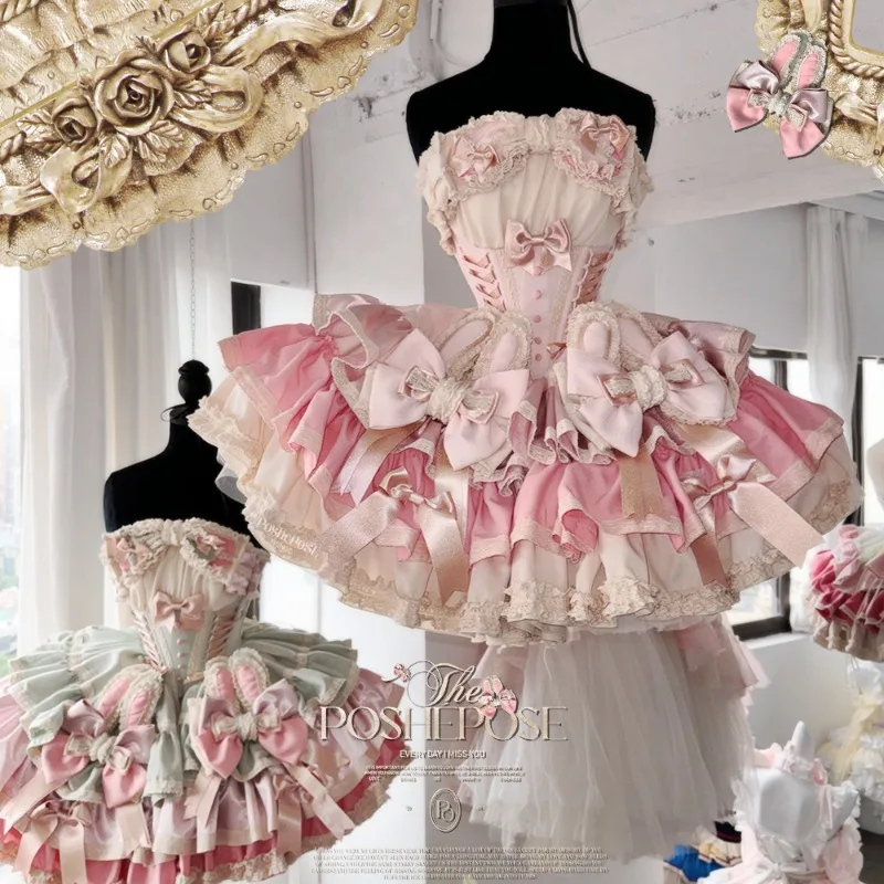 Japanese Sweet Cute Lolita Princess Vestidos Elegant Vintage Bow Off Shoulder Evening Party Dresses Rojita Kawaii Clothes Female