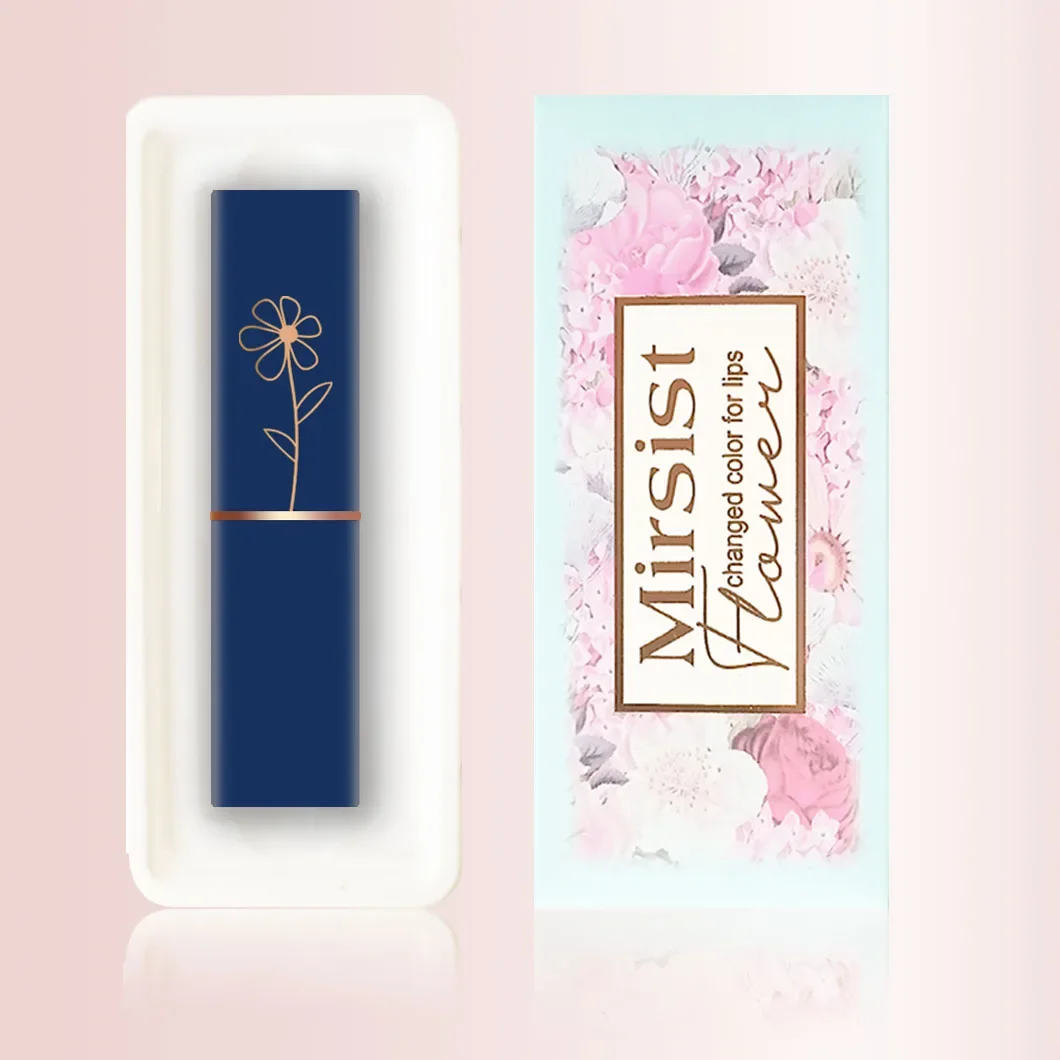 MIRSIST Dark Blue Tube Crystal Color Changing Lipstick Gold Foil Flower Jelly Lipstick Lasting Moisturizing Nutritious Lip Balm