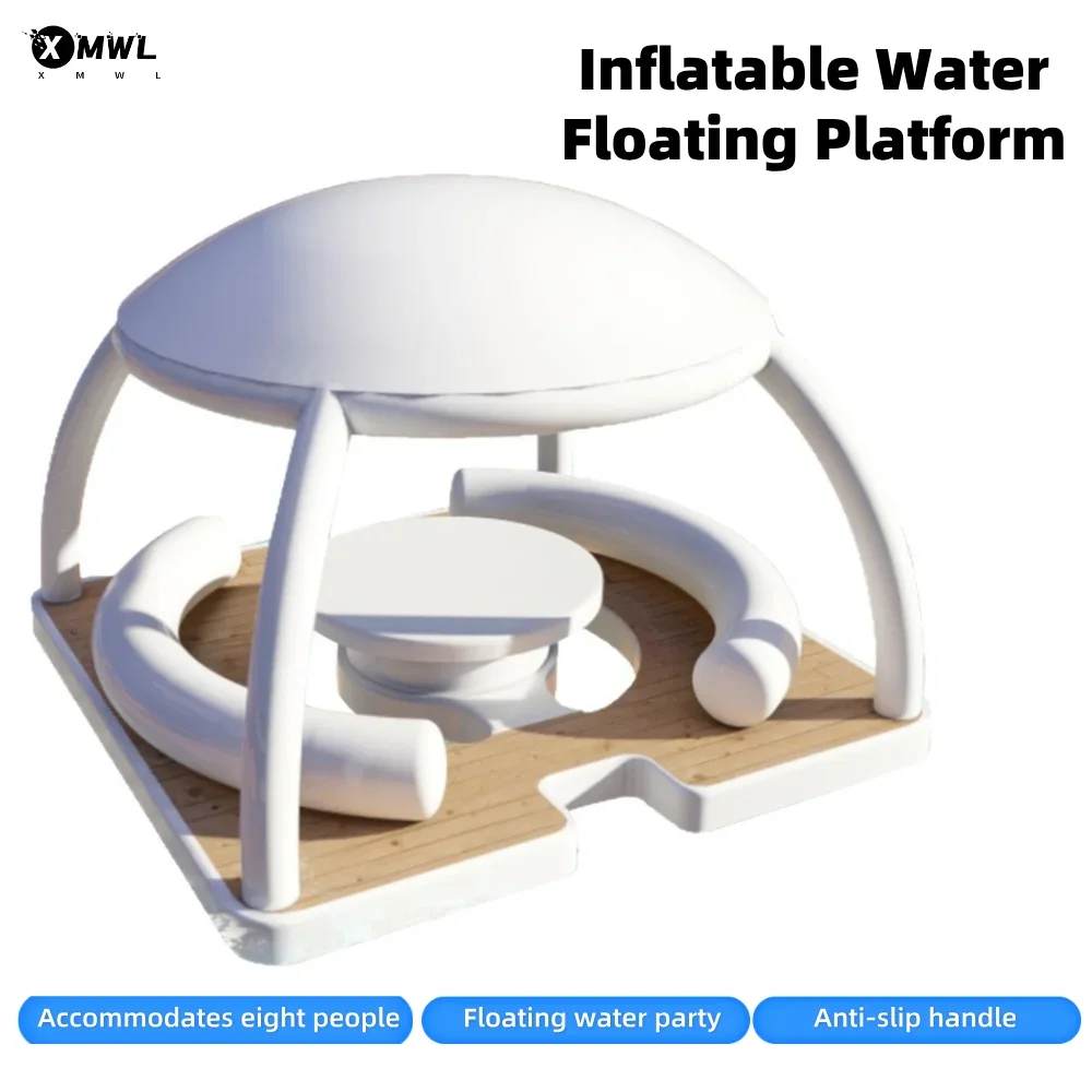 8-person Inflatable Water Bar Sunshade Tent Leisure Floating Platform Sofa Lounge Chairs Yacht Outing Floating Water Party