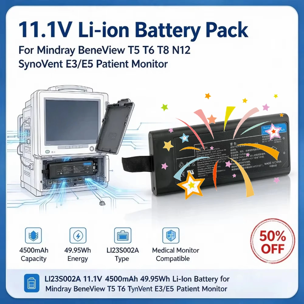 LI23S002A 11.1V 4500mAh 49.95Wh Li-Ion Rechargeable Battery for Mindray BeneView T5 T6 T8 N12 for SynoVent E3/E5 Patient Monitor
