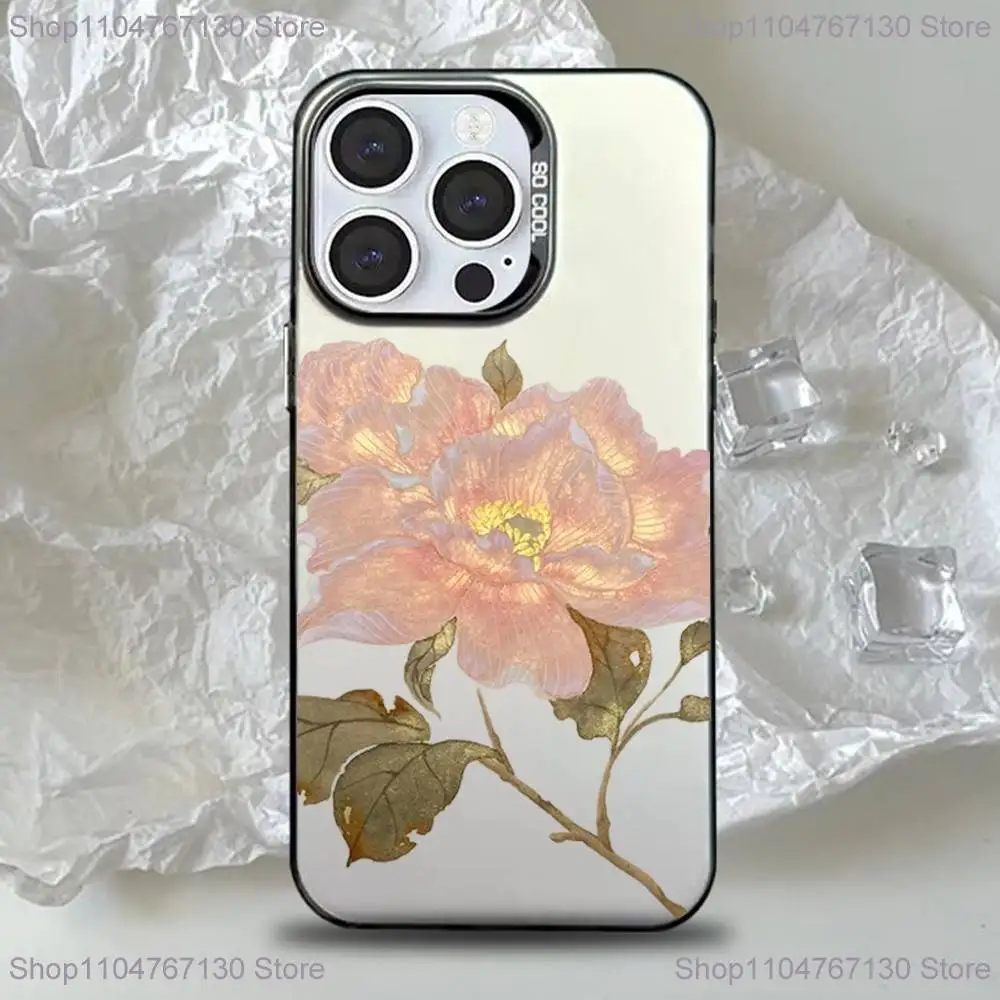 الفاوانيا لوتس طباعة تصميم حالة الهاتف آيفون 17,16,15,14,13,12,11,Pro,Max,Plus,Mini,XS,SE المضادة للسقوط الأسود ماتي الصلب الوفير