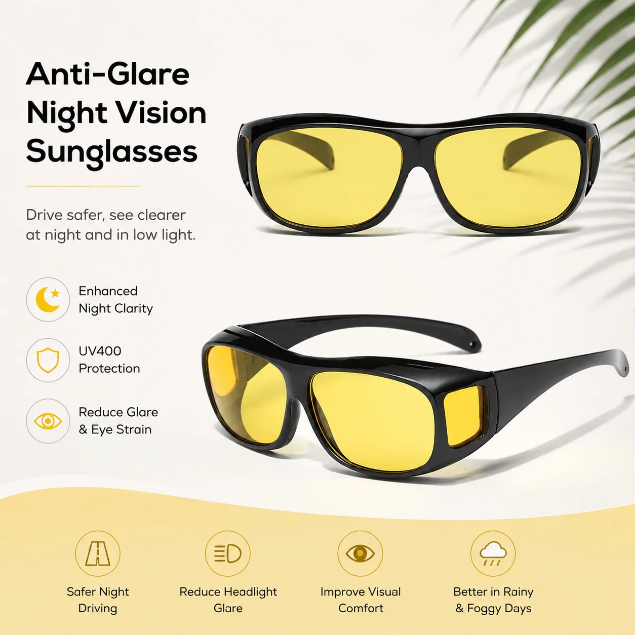 1pc Anti-Glare Night Driving Sunglasses Windproof Prescription Fit over Glasses for Day And Night Driving 2 Colors Available