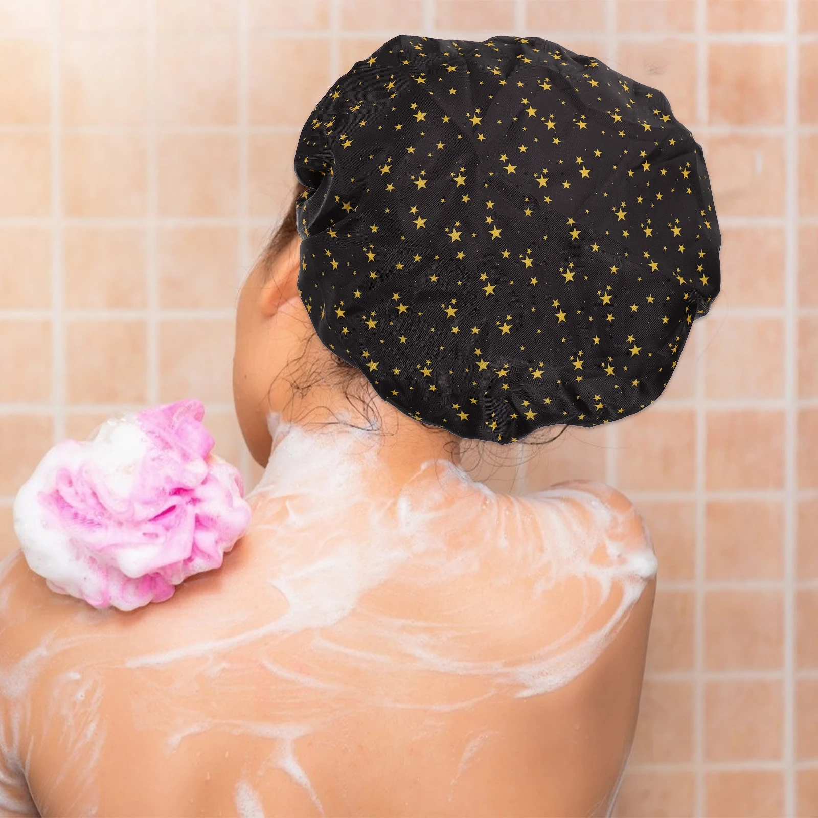 

Waterproof Bathing Cap Double Layer Reusable Shower Hat For Women Hair Protection Sleep Makeup Elastic Head Cover Durable Long