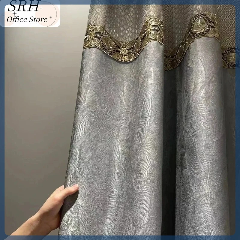 

European Fashion Jacquard Leaf Blackout Splicing Luxury Curtains for Living Room Bedroom Dining Window Tulle Embroidered Lace