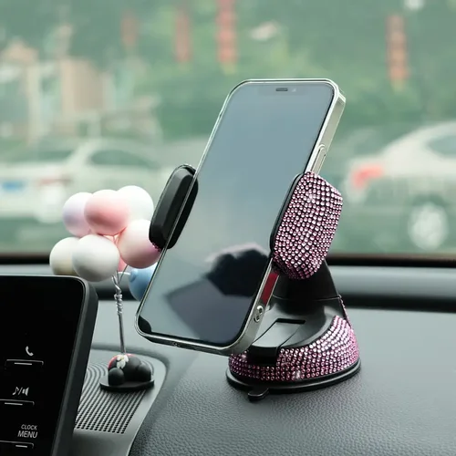 Soporte para teléfono móvil de coche de cristal con diamantes de imitación, soporte para teléfono, soporte de mesa Flexible rosa, accesorios ostentosos para Interior de coche para mujer