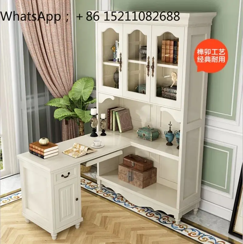 SCY solid wood corner desk bookcase combination home desk bookshelf integrated writing desk study table