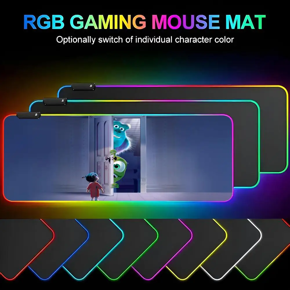 Monsters Inc Mouse Pad Gamer RGB Deskmat Keyboard Mat Gaming Laptops LED Mousepad Desk Protector Anime Mause Mats