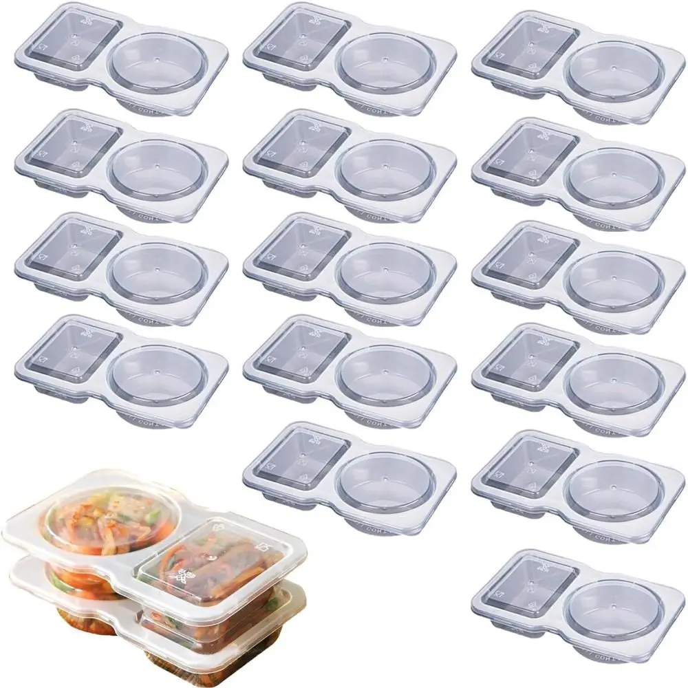 

15PCS Double Compartment Condiment Container with Lids Sealed and Leak-proof Clear Plastic Portion Cups