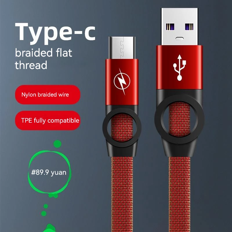 Kabel USB typu C do szybkiego ładowania płaski kabel 1M USB C dla Huawei, Xiaomi, Samsung, Oppo, OnePlus