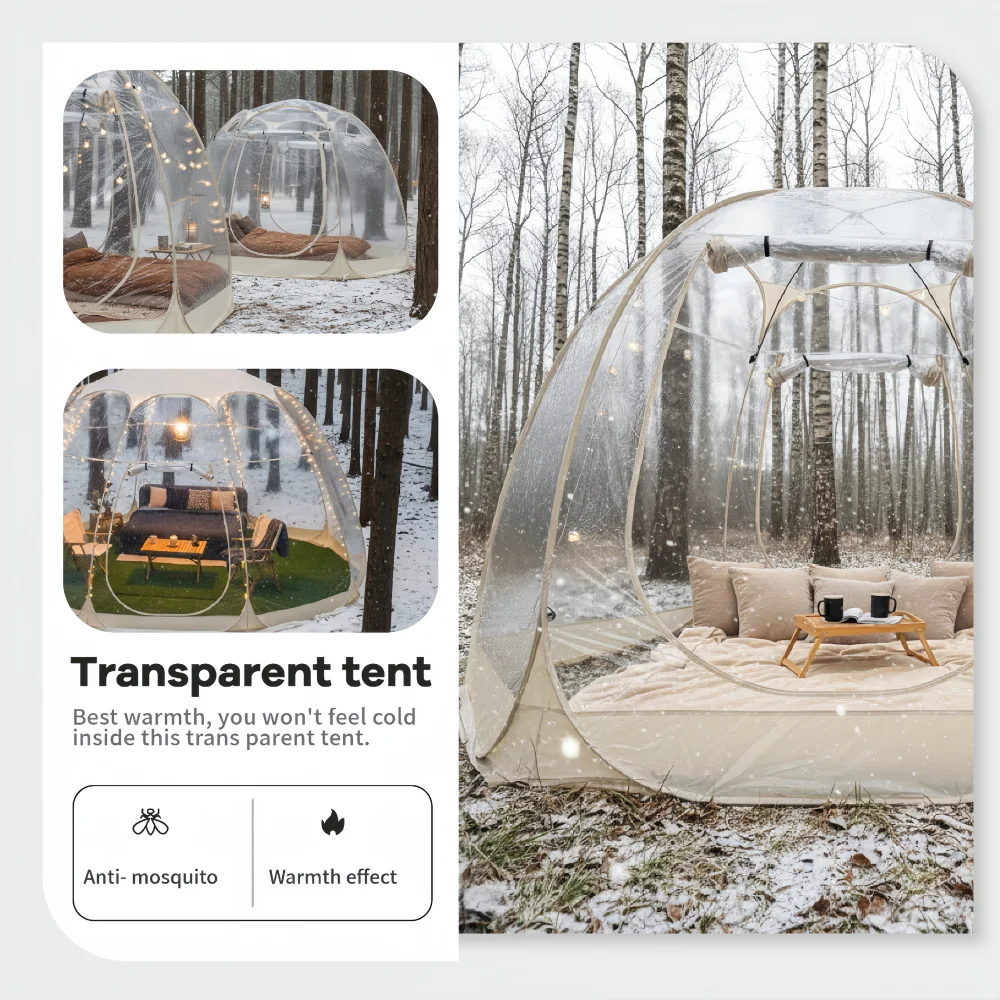 Pop Up Clear Bubble Tent PVC Transparent Tent Ultra-Clear PVC Tear-Resistant Shelter for Winter Forest Snow Camping