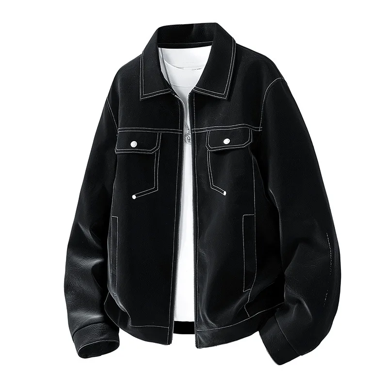 

Мужская куртка, осенняя ретро контрастного цвета, с длинным рукавом на молнии, мужская верхняя одежда с отложным воротником, деловая повседневная универсальная мужская куртка