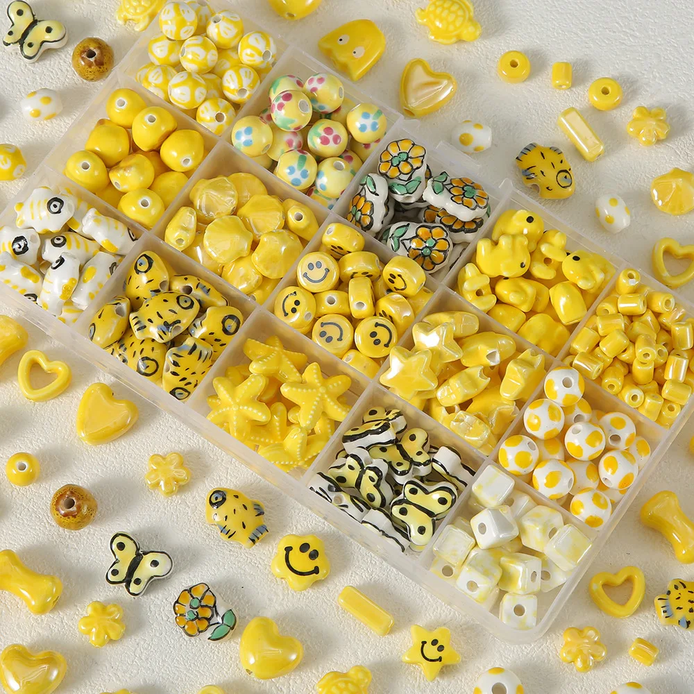 Summer Yellow Ceramic Beads Round Loose Spacer Beads DIY Bracelet Necklace Earring Jewelry Making Supplies