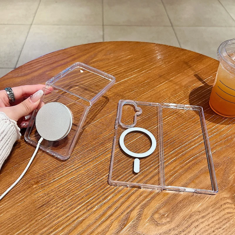 Trasparente per Magsafe Magnete Custodia per telefono con ricarica wireless per Samsung originale Z Fold 7 6 5 4 3 Flip 7 6 5 4 Cover posteriore in acrilico