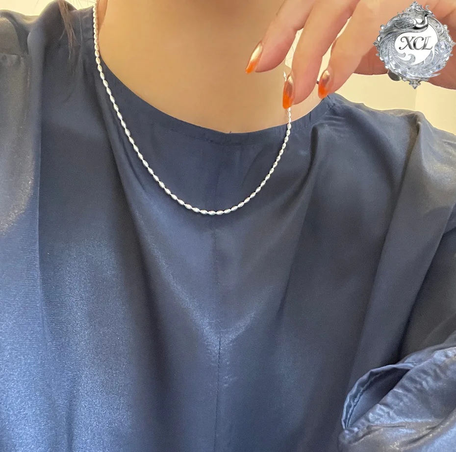 

Серебряное колье XCL S925 с гипоаллергенными бусинами в форме оливы, золотая цепочка на ключицу, для повседневной носки, изысканное ювелирное украшение, подарок