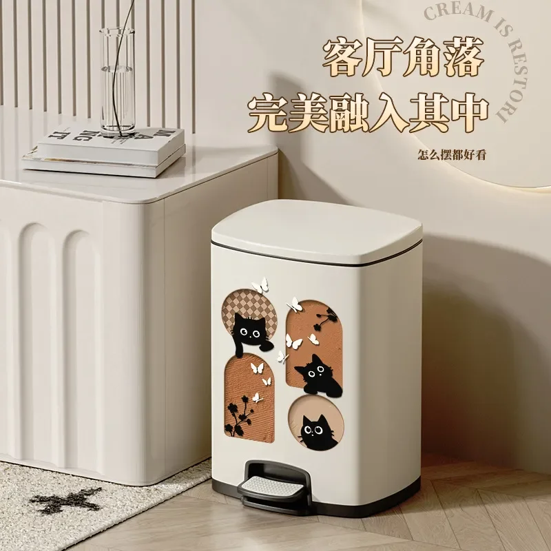 for Cute Cat Foot Operated Trash Can Large Capacity High Value Light Luxury Household Bin for Bathroom Kitchen Living Room