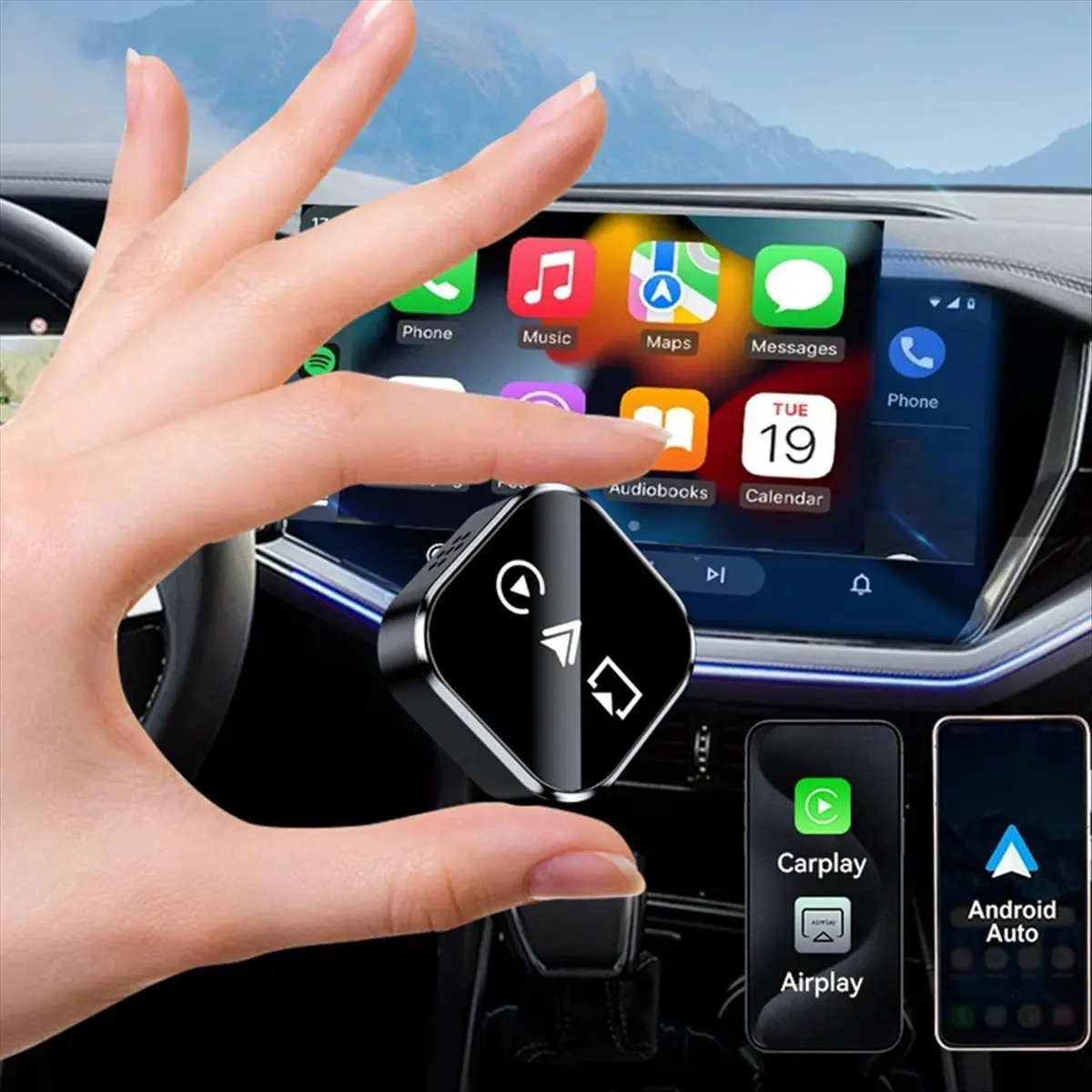AA86 3in1 Wireless Carplay Adapter AirPlay Carplay Android Auto USB Dongle Plug and Play Wired Carplay to Wireless Silver