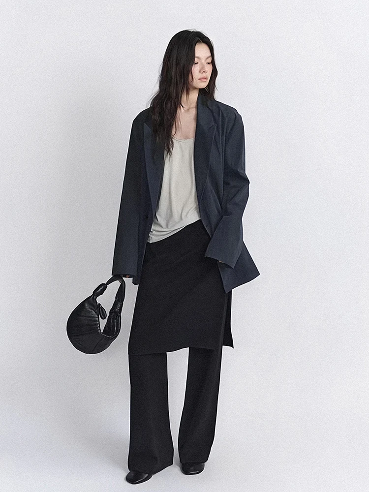 REDDACHiC Wikkelrok Zwarte Broek Vintage Koreaanse Solid Split Side Straight Wijde Pijpen Broek Casual Werk Minimalistische Dameskleding