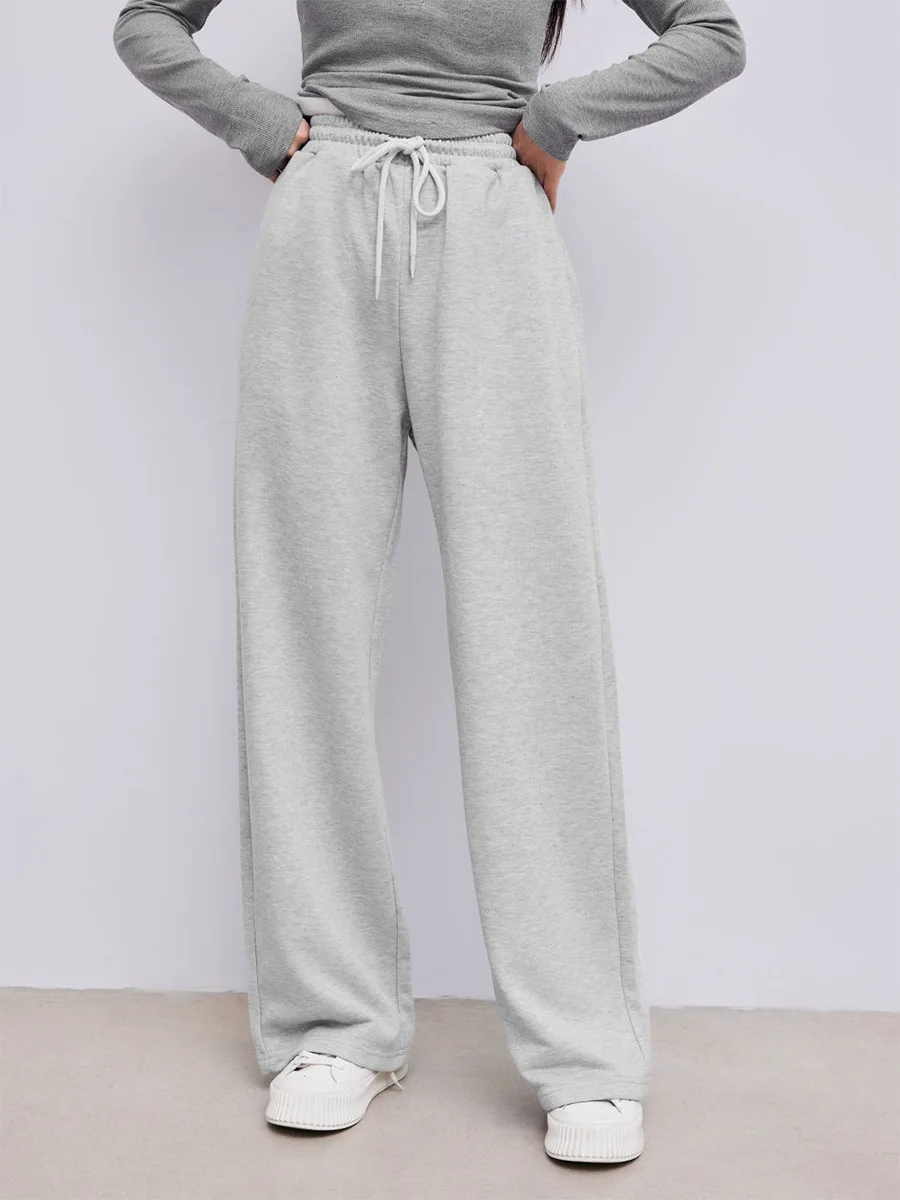 

Bornladies New Autumn Women's Comfortable Grey Pants Drawstring Wide Leg Sweatpants Loose Fit Daily Casual Long Trousers