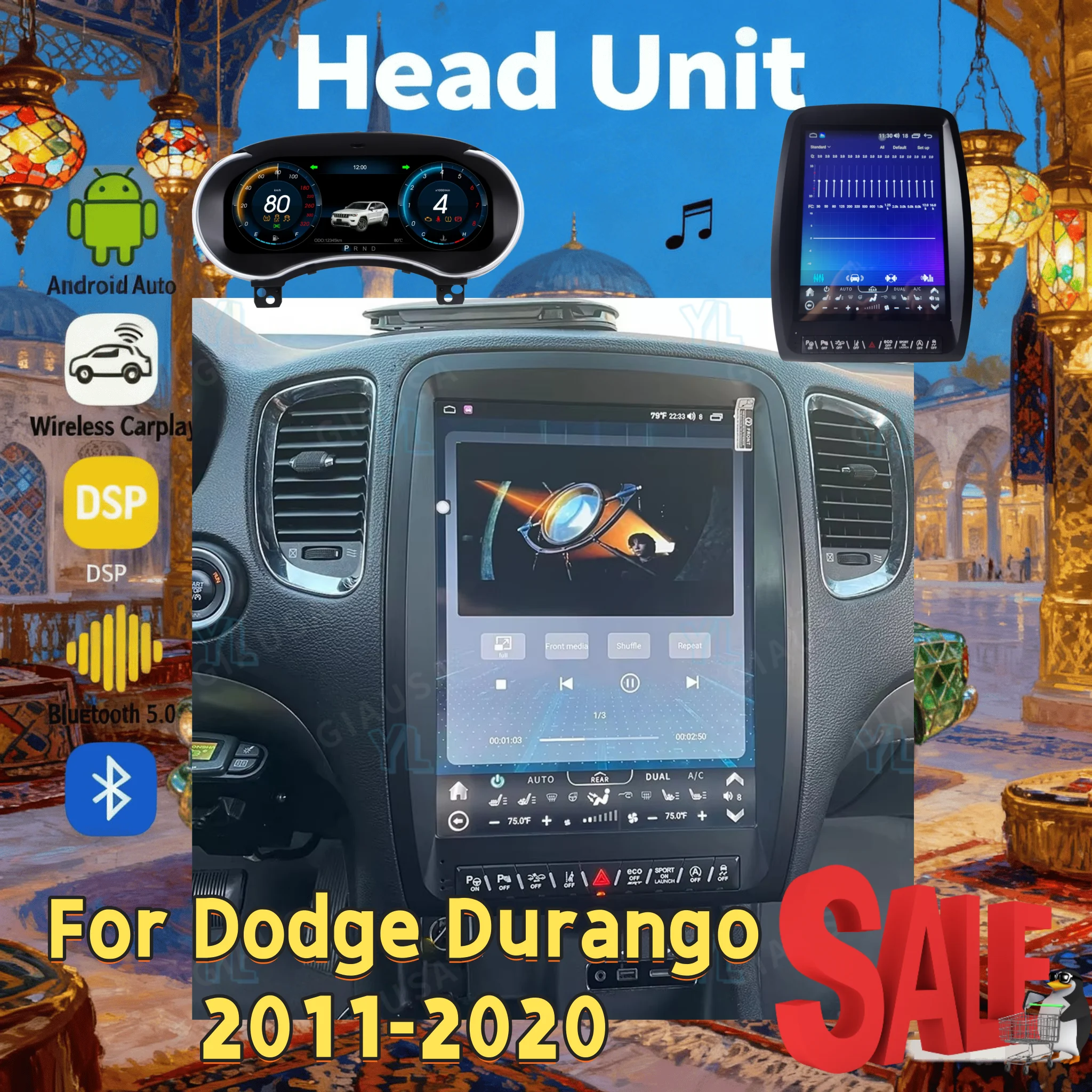 

13-дюймовый автомобильный радиоприемник на Android 13 для Dodge Durango 2011-2020, мультимедийный проигрыватель с CarPlay, GPS, сенсорным экраном, навигацией, Bluetooth 5.0, 4G