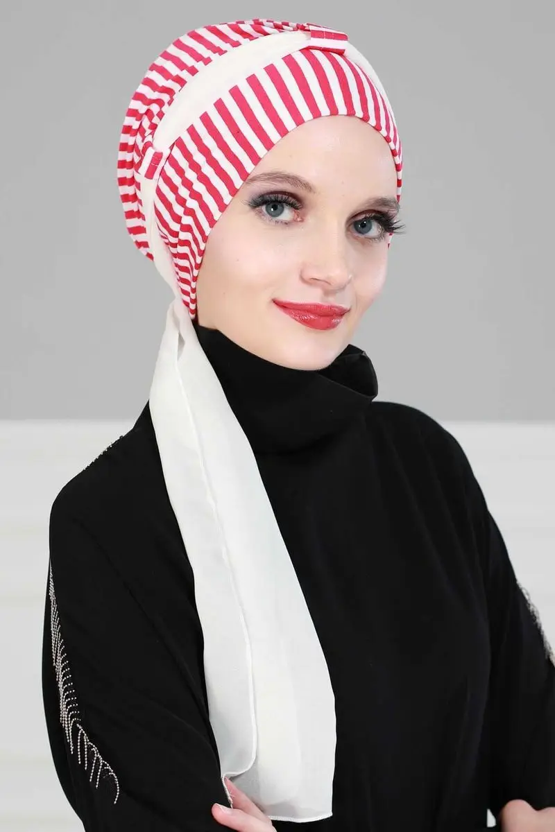 Chiffon Gekamd Gestreepte Bot Fuchsia Gestreept Met Riem