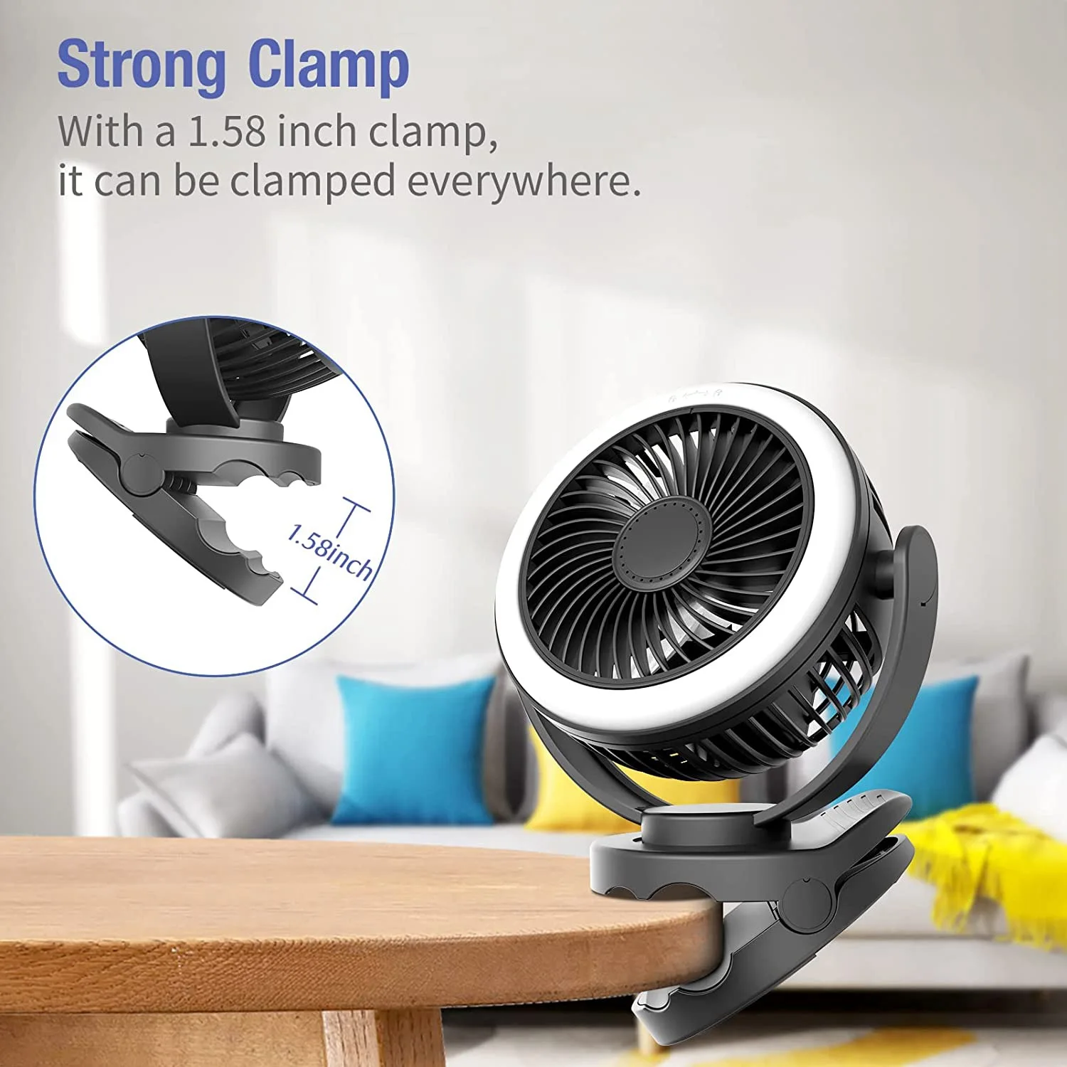 10000MAh Camping Lantern Fan, 4 Speeds Clip on Fan, Battery Operated Fan , Portable Personal Fan , 360° Rotation