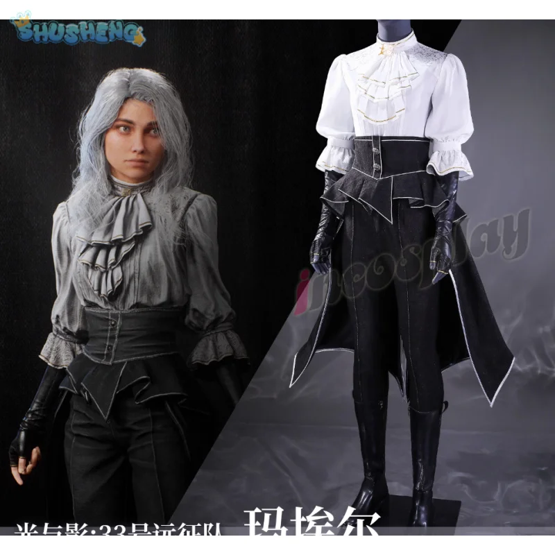 

Mael Косплей Игра Clair Obscur: Экспедиция 33, костюм, новые рубашки, галстуки, юбки, перчатки, реквизит, Хэллоуин, мужская и женская форма рыцаря