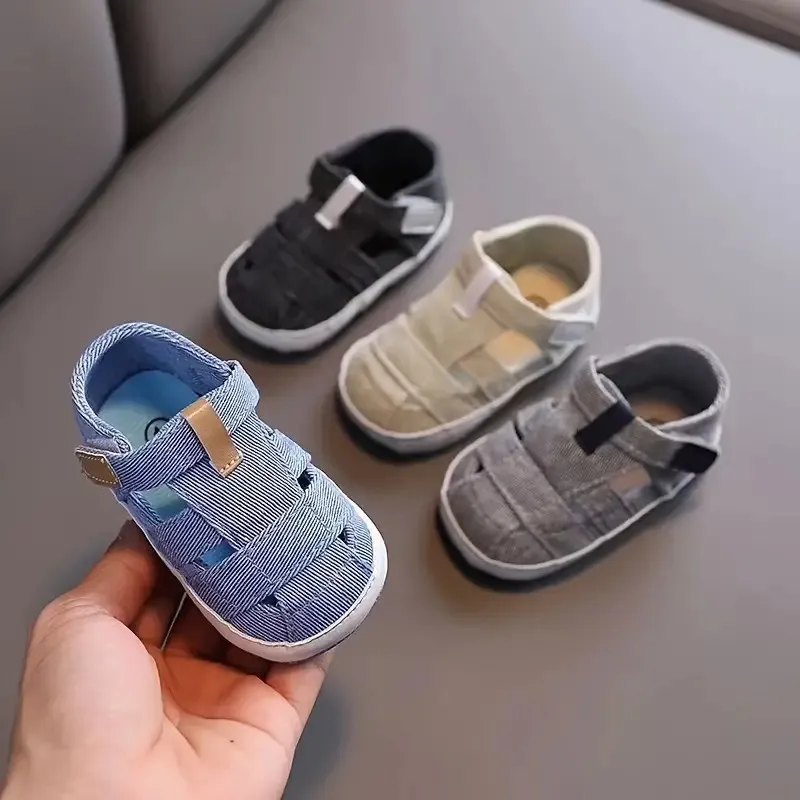 Newborn Boys And Girls Baby Shoes Fashion Canvas Soft Soles First Walking Shoes Breathable Sandals Popular Summer Beach Shoes