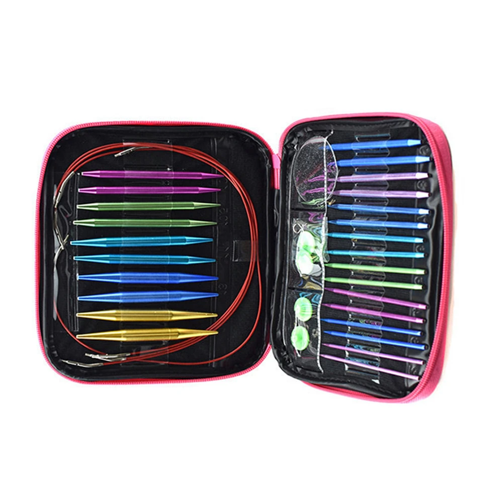 1 Set Aluminum Circular Knitting Needle Set Crochet Needles with Case for Crochet Yarn Knitting DIY Art Craft Sewing Accessories