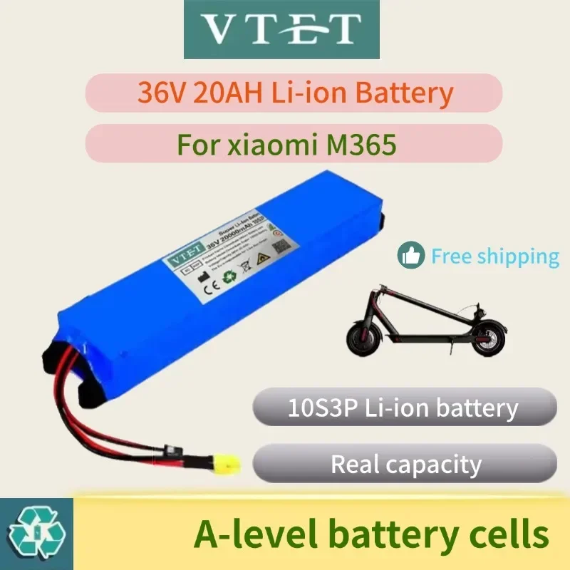 2024 NEW 36V 20Ah 18650 Lithium Battery Pack 10S3P 20000mah 500W Same Port 42V Scooter M365 Ebike Power Battery with BMS can DIY