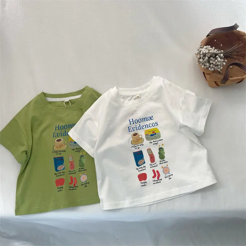 

2025 Summer New Children Short Sleeve T Shirts Boys Girls Cartoon Print Cotton Tee Baby Versatile Loose Tops Kids Clothes