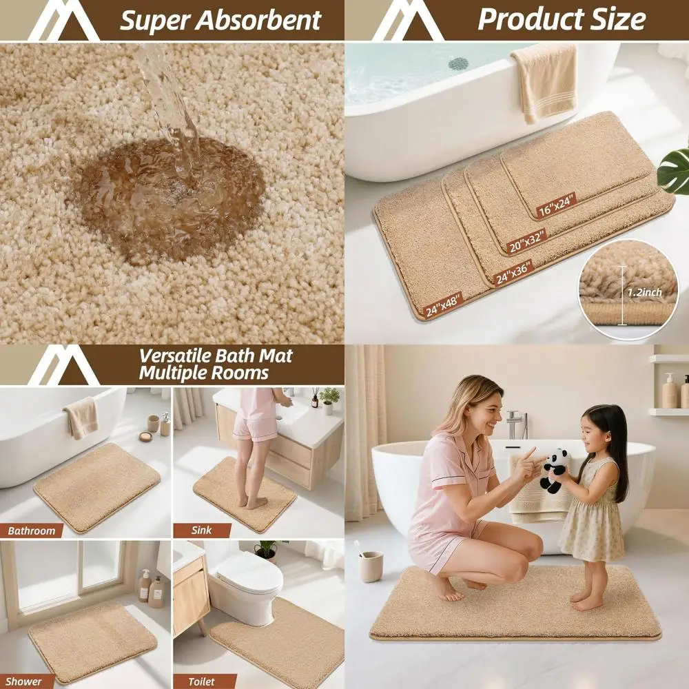 

Плотный мягкий пушистый коврик из микрофибры для ванной - противоскользящий плюшевый впитывающий коврик для ванной комнаты, гостиной, спальни (бежевый, 24x48 дюймов)