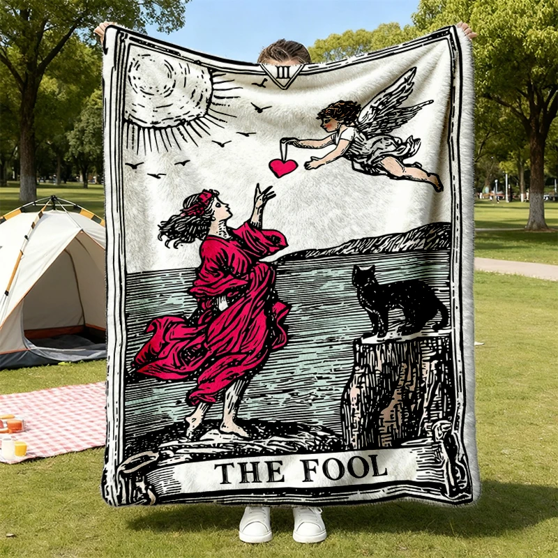 Fool Tarot Flannel Blanket, Mystic Tarot Card Flannel Throw, Vintage Witchy Art Gift