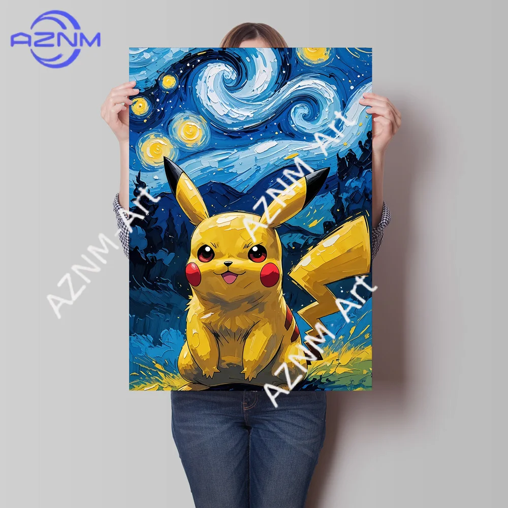 Van Gogh Style Pokemon Pikachu Wall Decoration Multiple Characters Are Available Creating A Unique Artistic Space for Your Home