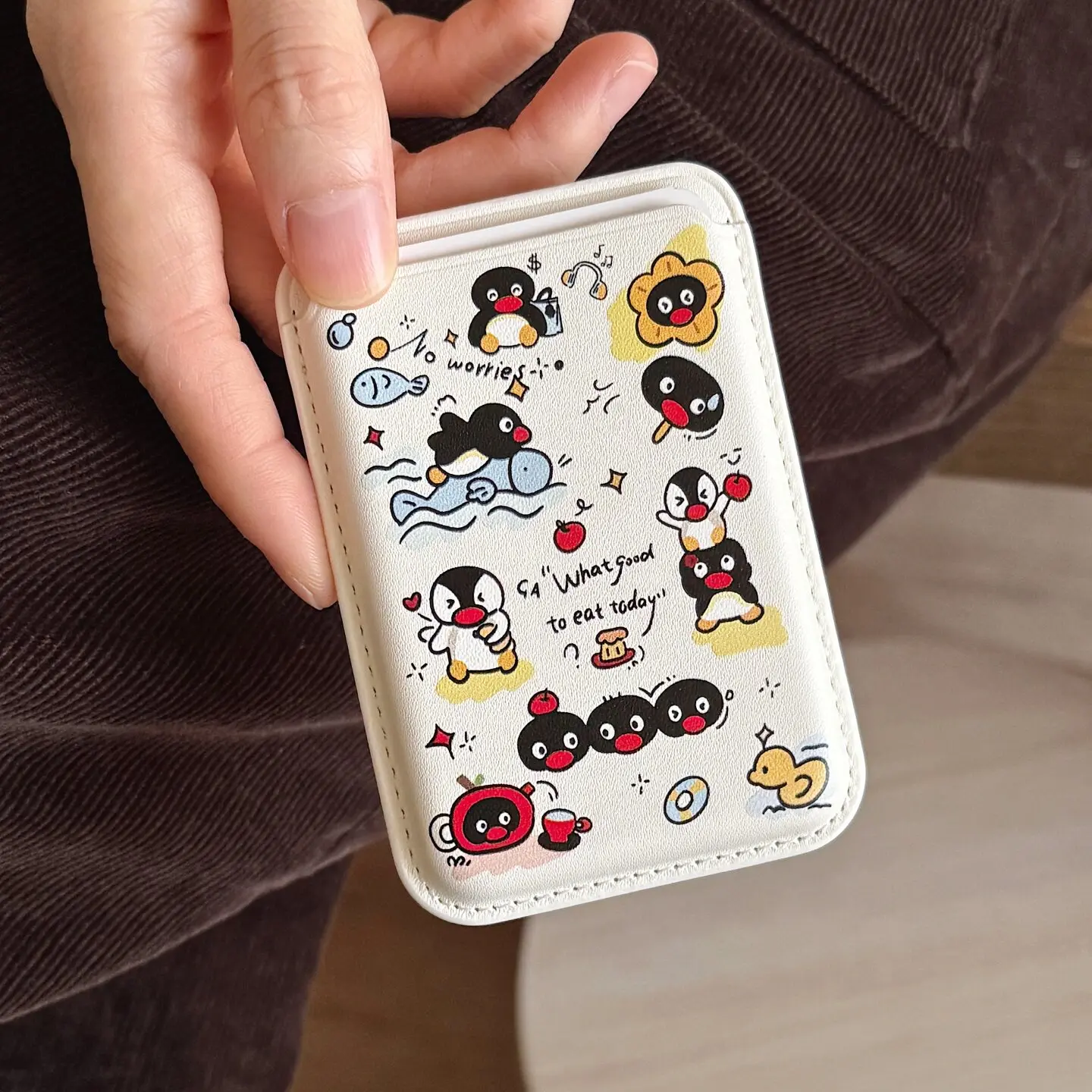 Illustration Cartoon Penguin for Magsafe Card for iPhone 16 15 13 14 Samsung Case Leather Card Cover ID Subway Access Card Slot