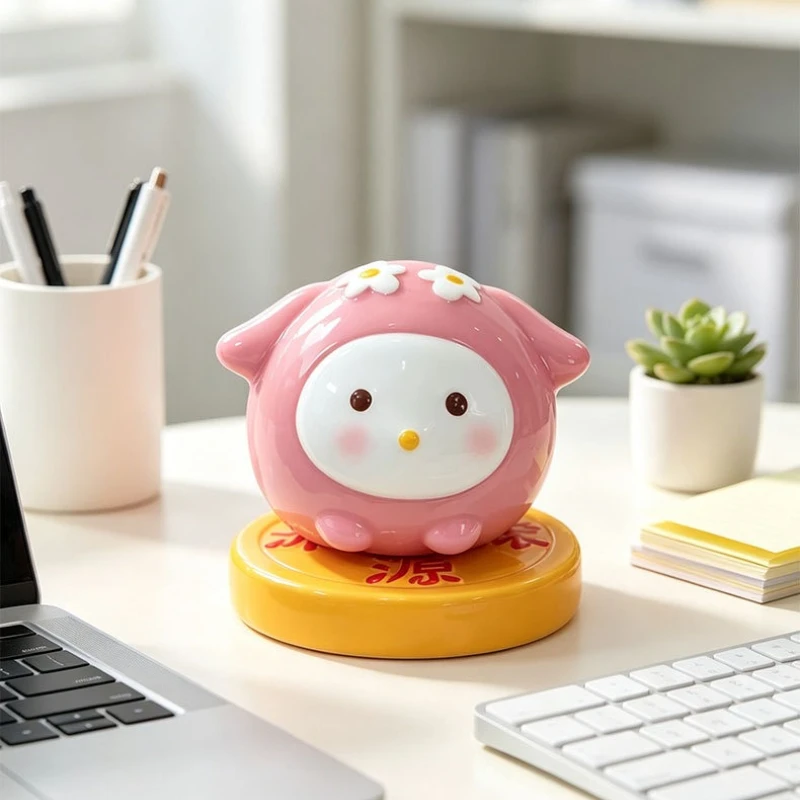 Rotatable Ceramic Lucky Cat, Cute Desk Ornament for Office Desks, Mood-calming Item for Workstations, Ideal Gift Option craft