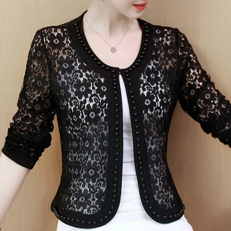 Women Jacket Long Sleeve Black Hollow Lace Jacket Women Fashion Women\'s Jackets 2024 Women Coats And Jackets Women Clothing B239