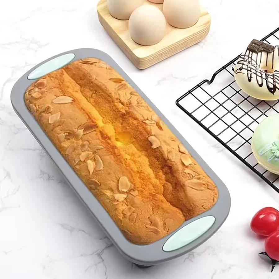 Silicone bread cake baking two-color mold High temperature resistant thickening hot handle toast baking tray oven mold tool