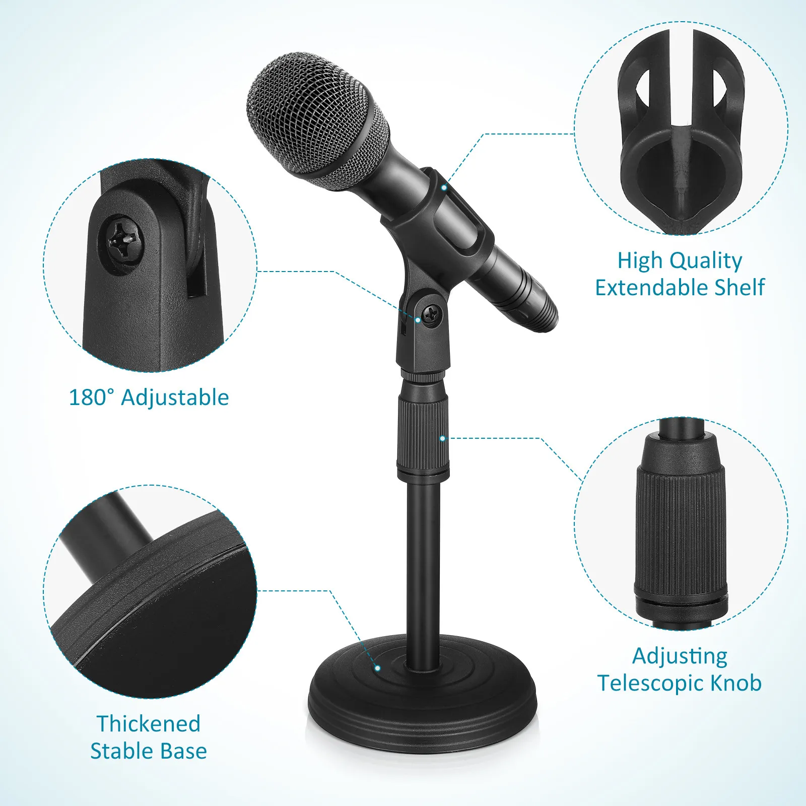 Adjustable Desktop Microphone Stand Mic Clip Desk Mic Plastic Stable Height for Conference Live Chat Recording
