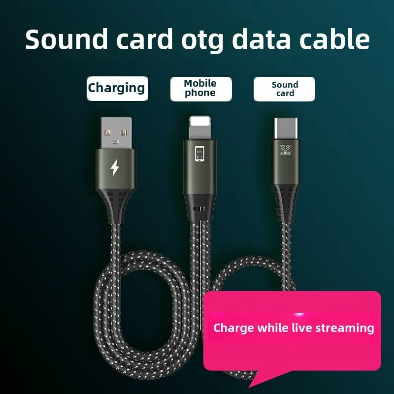 OTG geluidskaartaansluitkabeladapter, live streaming mobiele datakabelconverter, opladen van de audiozijde