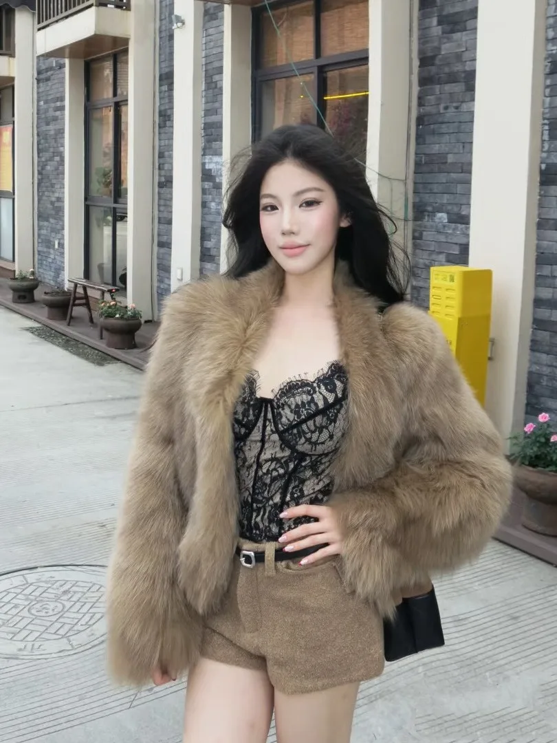 친환경 모피 코트 여성용 인조 가죽 및 모피 자켓 한국 스타일 루즈핏 겨울 외투