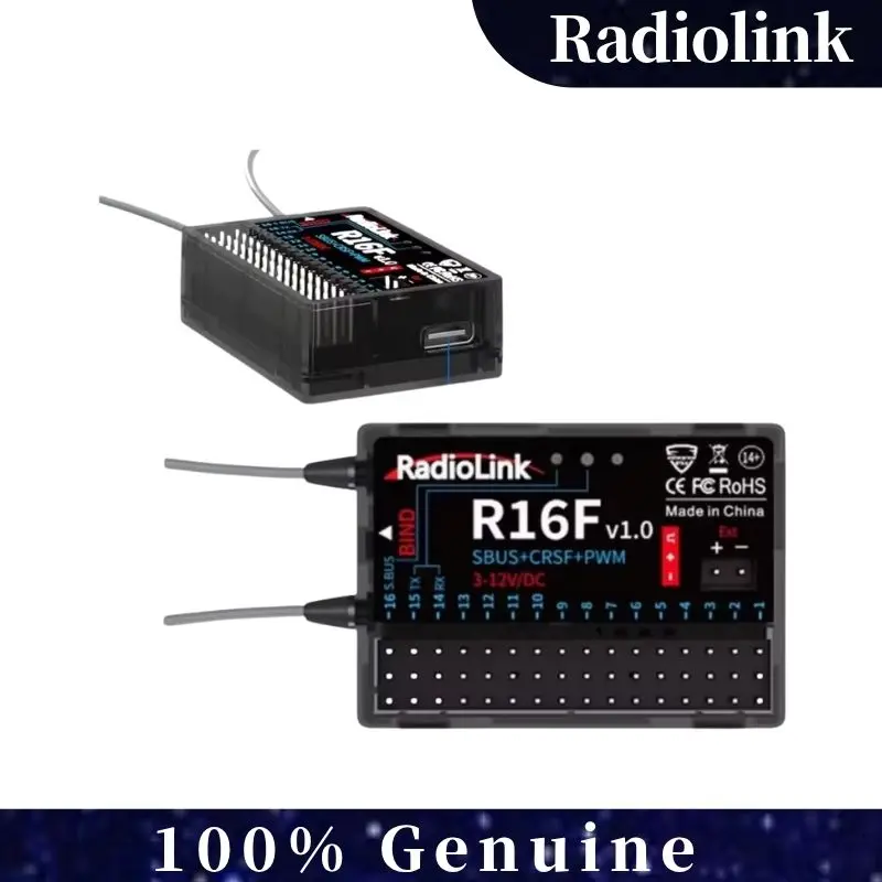 Radiolink R16F 16CH 2.4GHz Receiver w/Gyro & Voltage Telemetry - 600m Long Range for RC Car Boat Airplane Drone